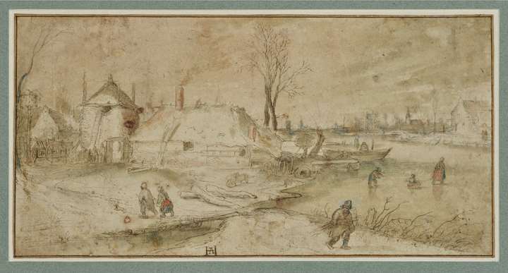 Winter Landscape with a Farm close to a frozen river